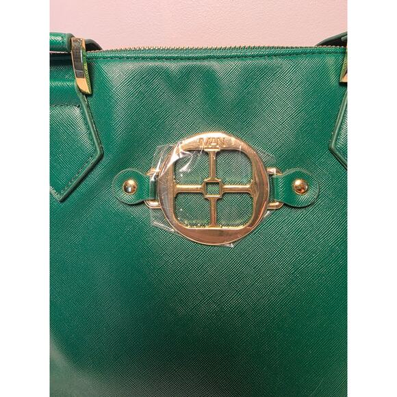 NWOT Joy Iman Green Women's Purse Stylish Hand Bag Rainbow Lining Bold Classy - Picture 2 of 8